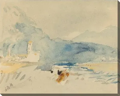 Пейзаж с горами и ручьем