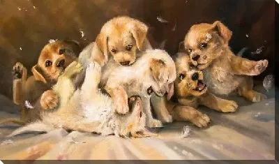 Картина маслом Щенки (Puppies) №5