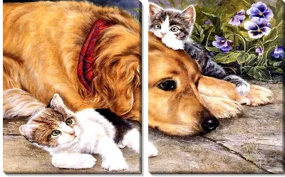 Модульная картина Собака и котята (Dog and cats) №2