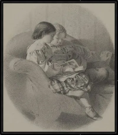 Девочка и мальчик читают на диване