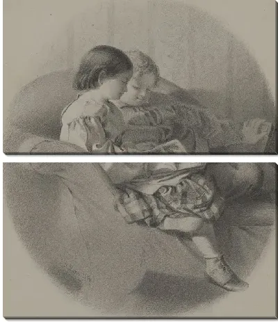 Девочка и мальчик читают на диване