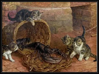 Картина Котята и рак (Kittens and cancer)
