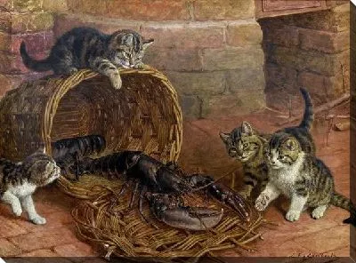 Картина маслом Котята и рак (Kittens and cancer)