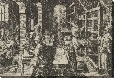 Картина Новые изобретения современности [Нова Реперта], Изобретение книгопечатания, лист 4