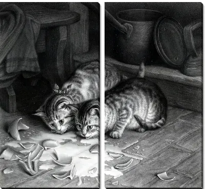 Модульная картина Котята пьющие молоко (Kittens drink milk)