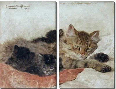 Картина Кошка с котятами (A cat with kittens)