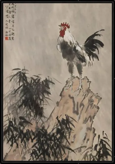 Картина Поет петух в дождь и ветер