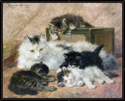 Картина Кошка с котятами (A cat with kittens)