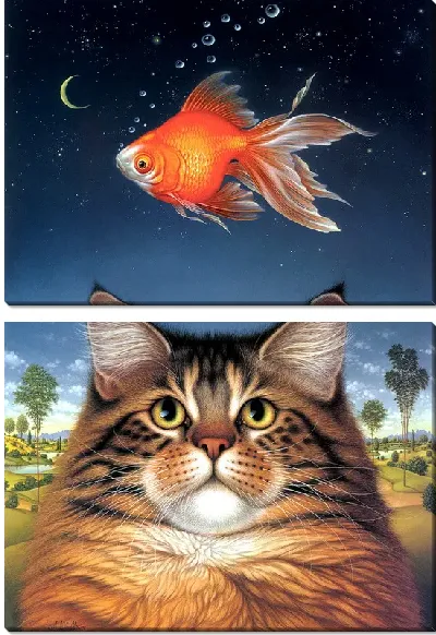 Картина Кот и золотая рыбка (Cat and Goldfish)