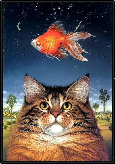 Картина Кот и золотая рыбка (Cat and Goldfish)