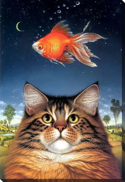 Картина Кот и золотая рыбка (Cat and Goldfish)