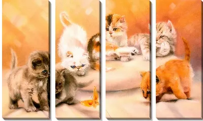 Модульная картина Котята и бабочка (Kitten and Butterfly)