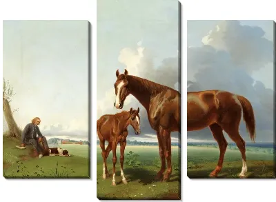 Модульная картина Лошадь с жеребенком (A horse with a foal)