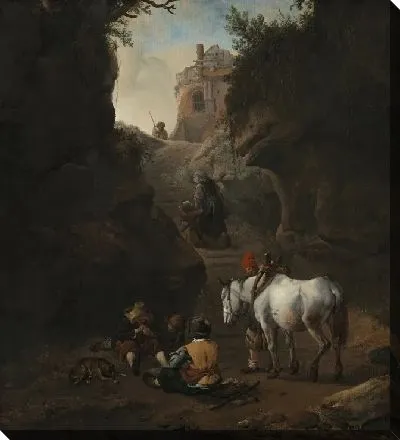 Картина Крестьяне играют в карты на белом коне