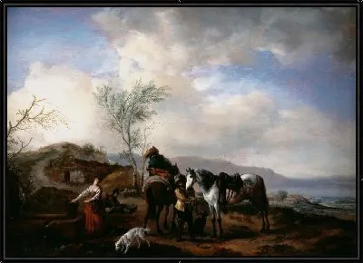 Два всадника у фонтана