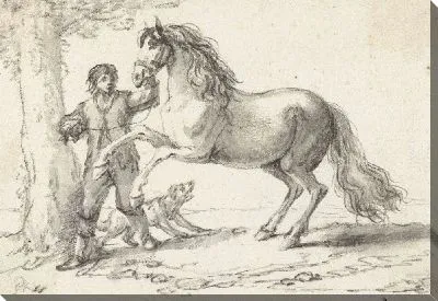 Картина Мальчик держит лошадь в чеке