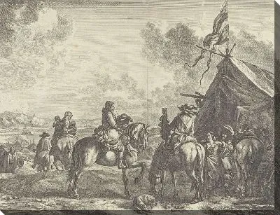 Картина Солдаты у палатки с транспарантом, кружкой и венком