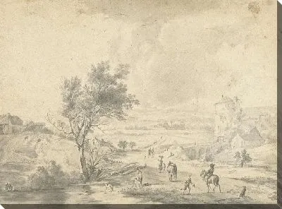 Картина Пейзаж с наездником, купальщиками и гуляющими