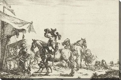 Картина Всадники отдыхают возле палатки