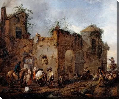 Картина Двор с кузнецом, подковывающим лошадь