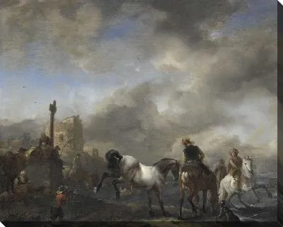 Картина Полив лошадей возле пограничного маркера