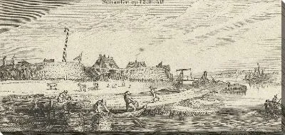 Картина Гребные лодки с рыбаками перед фортом на Шельде