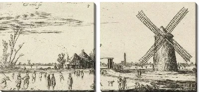 Картина Фигуристы на льду у ветряной мельницы возле Пеннингсвера