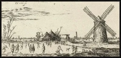 Картина Фигуристы на льду у ветряной мельницы возле Пеннингсвера