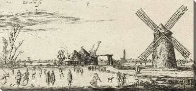 Картина Фигуристы на льду у ветряной мельницы возле Пеннингсвера