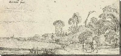 Картина Пейзаж с наездником и путешественником на дороге возле Хиллегом