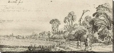 Картина Пейзаж с наездником и туристом на дороге возле Хиллегом