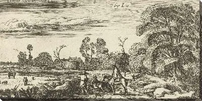 Картина Всадник и пешеходы на дороге возле Лиссе