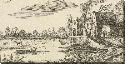 Картина Пейзаж с рекой и сторожкой