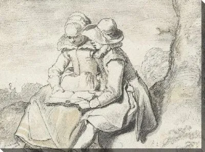 Картина Молодая пара читает книгу вместе