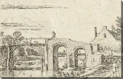 Картина Пейзаж с дорожкой через мост из камня и дерева