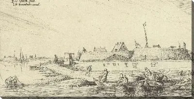 Картина Гребные лодки с рыбаками перед фортом на Шельде