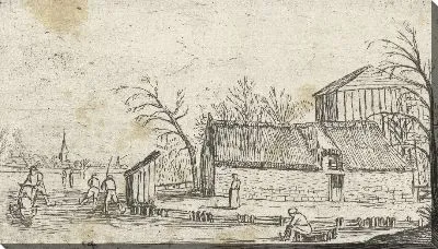 Картина Замерзшая река с фигуристами на ферме