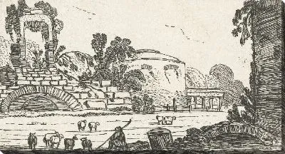 Картина Пейзаж с руинами и пастух с овцами