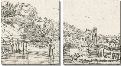 Картина Мужчина ведет осла к мосту