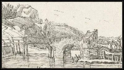 Картина Мужчина ведет осла к мосту