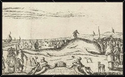 Скрученный кит на пляже в Нордвейке, 1614 г.