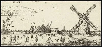 Картина Фигуристы на льду у ветряной мельницы возле Пеннингсвера