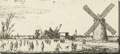 Картина Фигуристы на льду у ветряной мельницы возле Пеннингсвера