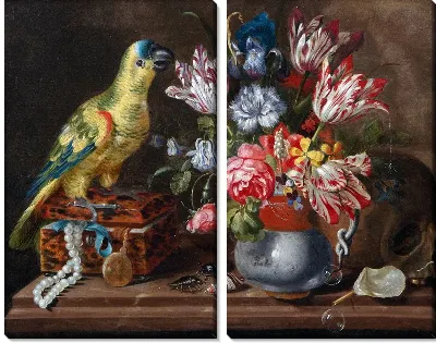 Картина Попугай и цветы (Parrot and flowers)