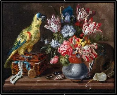 Попугай и цветы (Parrot and flowers)
