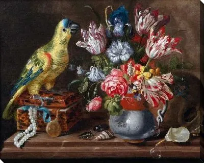 Попугай и цветы (Parrot and flowers)