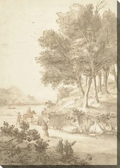 Картина Пейзаж с фигурами на дороге, ведущей к реке