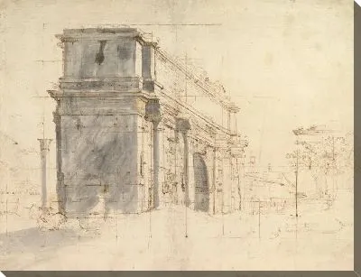 Картина Арка Септимия Севера на Римском форуме, с колонной Фок слева и Храм Сатурна справа