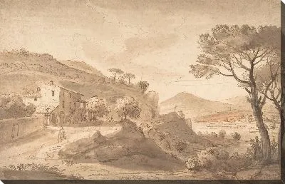 Итальянский речной пейзаж с постоялым двором