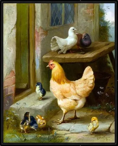Картина Курицы и голуби (Chickens and pigeons)